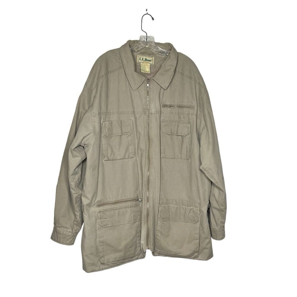 LL BEAN Utility Jacket Field Coat Beige Multi Cargo Mens Size XXL Tall VINTAGE